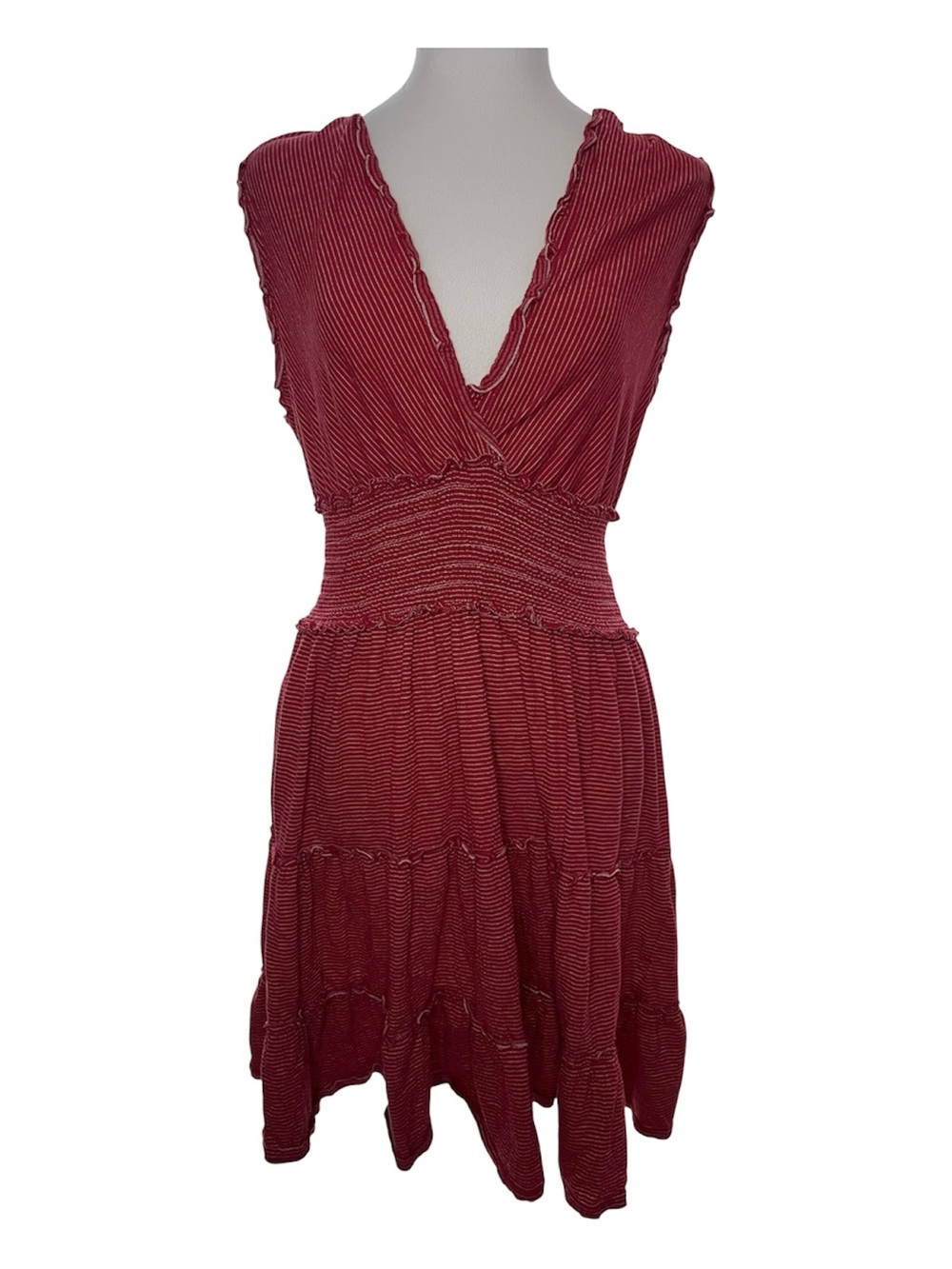 Max Studio Wine Red V-Neck Sleeveless Midi Dress